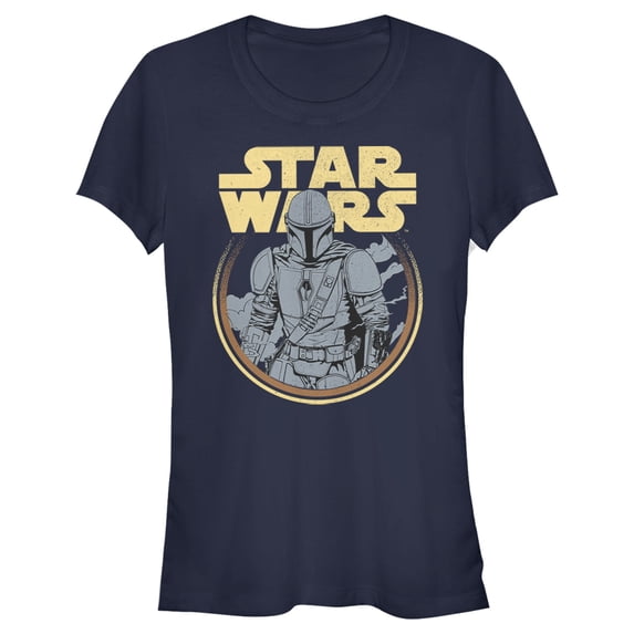 Junior's Star Wars: The Mandalorian Mando Circle Stance Graphic Tee Navy Blue Medium