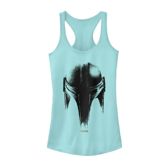 Junior's Star Wars: The Mandalorian Metallic Helmet Racerback Tank Top Cancun Small