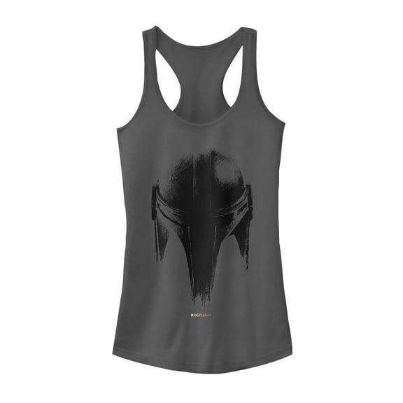 Junior's Star Wars: The Mandalorian Metallic Helmet  Racerback Tank Top Charcoal X Small