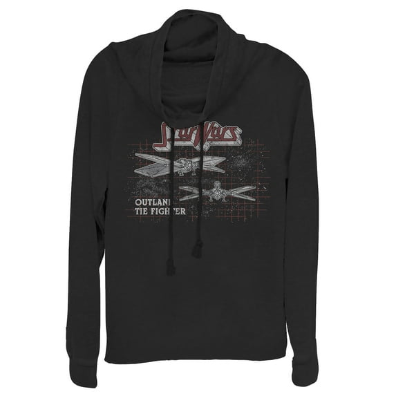 Junior's Star Wars: The Mandalorian Outland Tie Fighter Cowl Neck Sweatshirt Black 4X Large