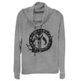 thumbnail image 1 of Junior's Star Wars: The Mandalorian Paint Splatter Emblem Cowl Neck Sweatshirt Gray Heather Small, 1 of 3