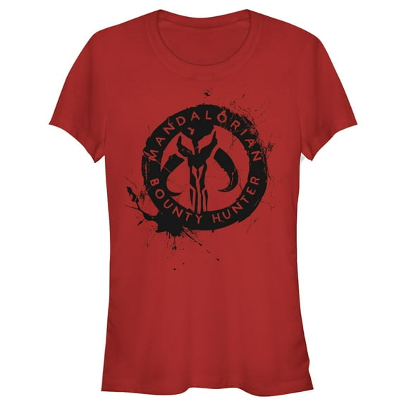 Junior's Star Wars: The Mandalorian Paint Splatter Emblem Graphic Tee Red Small