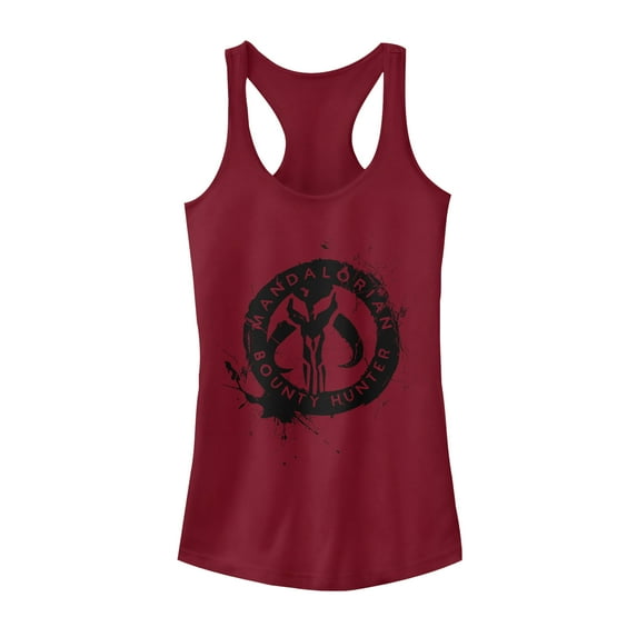 Junior's Star Wars: The Mandalorian Paint Splatter Emblem Racerback Tank Top Scarlet X Large