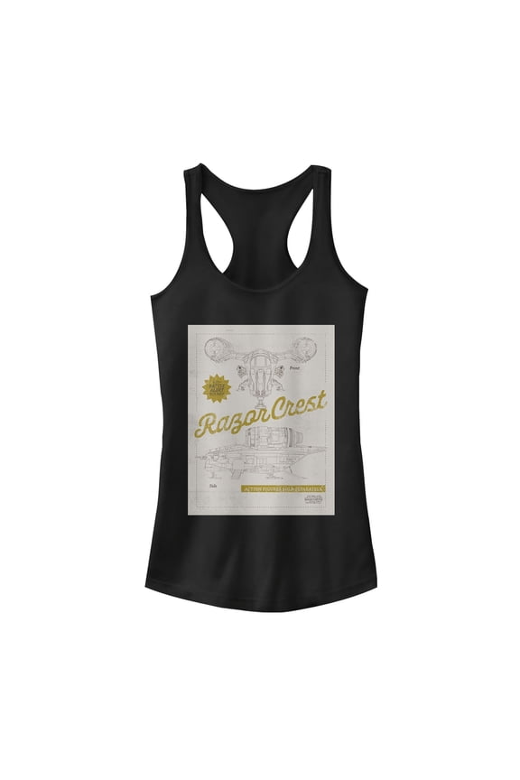 Junior's Star Wars: The Mandalorian Razor Crest Action Figure Racerback Tank Top Black Large
