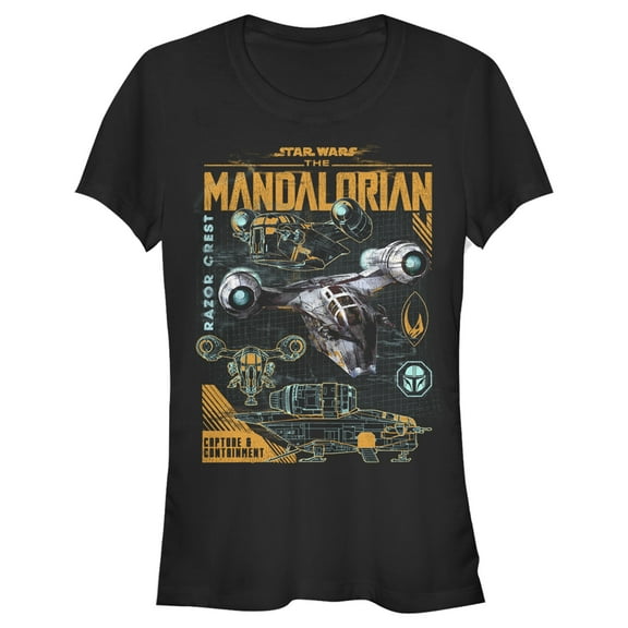 Junior's Star Wars: The Mandalorian Razor Crest Capture and Containment  Graphic Tee Black Medium