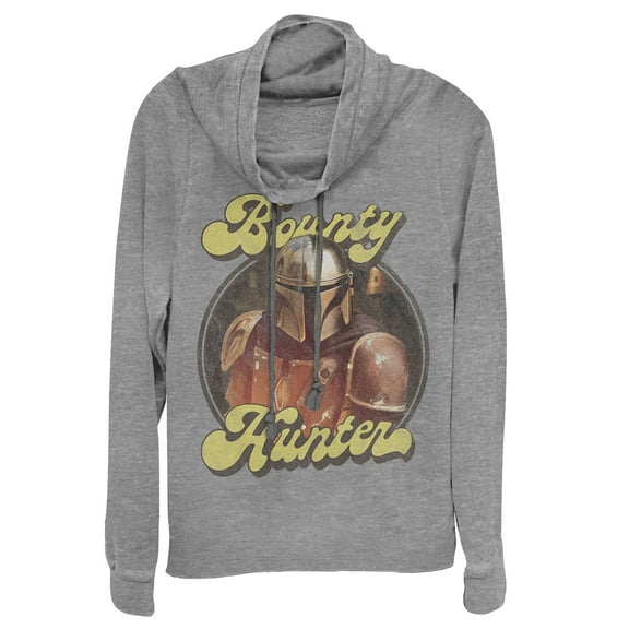 Junior's Star Wars: The Mandalorian Retro Bounty Hunter  Cowl Neck Sweatshirt Gray Heather Large