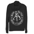 thumbnail image 1 of Junior's Star Wars: The Mandalorian Seek & Destroy Stamp Cowl Neck Sweatshirt Black Medium, 1 of 3