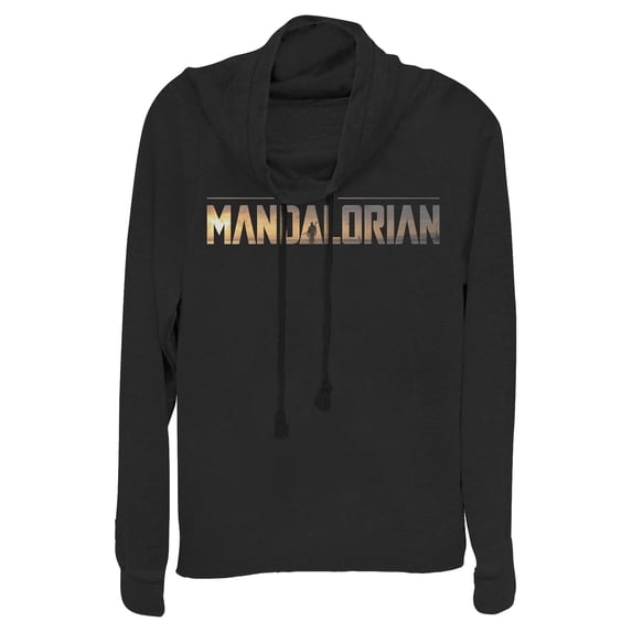 Junior's Star Wars: The Mandalorian Silhouette Logo Cowl Neck Sweatshirt Black X Large