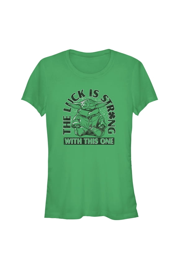 Junior's Star Wars: The Mandalorian St. Patrick's Day Grogu The Luck is Strong with this One  Graphic Tee Kelly Green Small