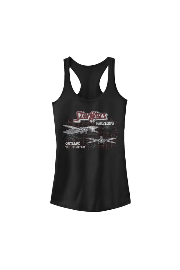 Junior's Star Wars: The Mandalorian TIE Fighter Grid Racerback Tank Top Black Medium