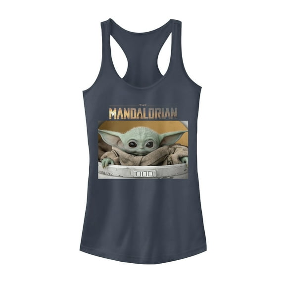 Junior's Star Wars: The Mandalorian The Child Bassinet  Racerback Tank Top Indigo Medium