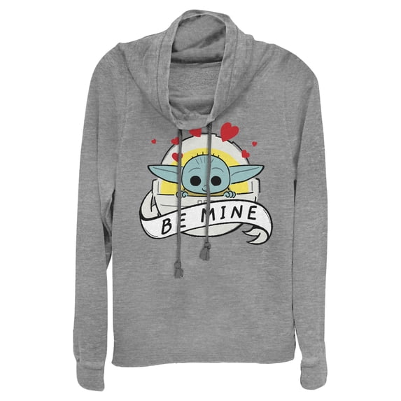 Junior's Star Wars: The Mandalorian The Child Be Mine Bassinet Cowl Neck Sweatshirt Gray Heather 2X Large