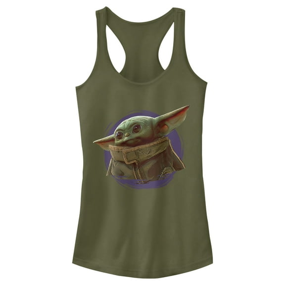 Junior's Star Wars: The Mandalorian The Child Circle Halo  Racerback Tank Top Military Green Small