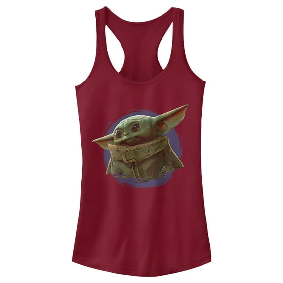 Junior's Star Wars: The Mandalorian The Child Circle Halo Racerback Tank Top Scarlet Large