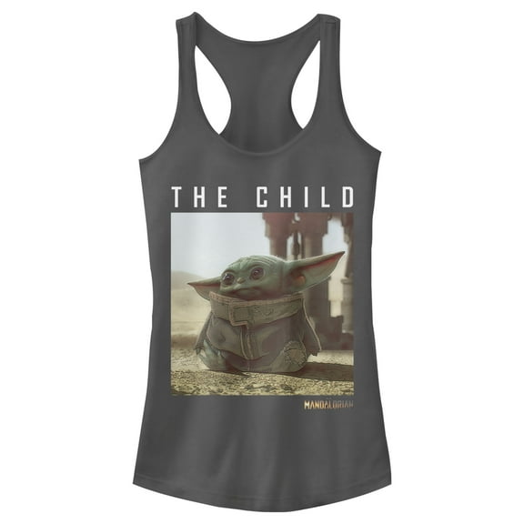 Junior's Star Wars: The Mandalorian The Child Frame  Racerback Tank Top Charcoal X Small