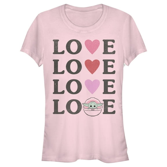 Junior's Star Wars: The Mandalorian The Child Love Hearts  Graphic Tee Light Pink Small