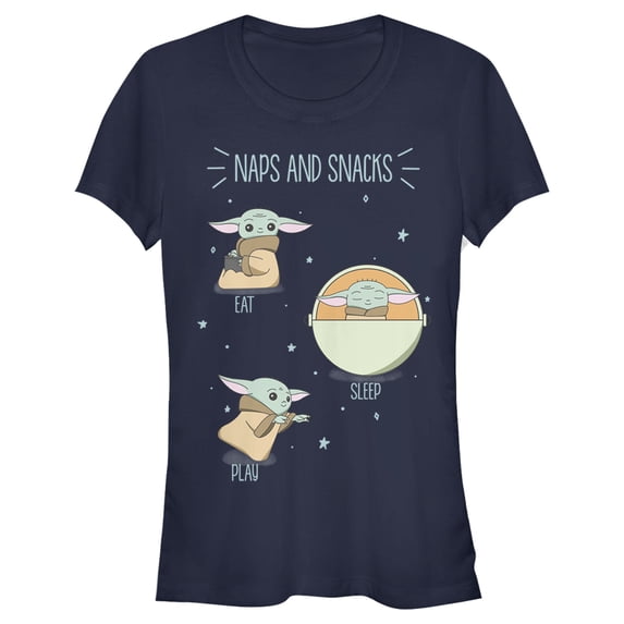 Junior's Star Wars: The Mandalorian The Child Naps and Snacks Graphic Tee Navy Blue Medium