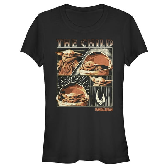 Junior's Star Wars: The Mandalorian The Child Panel Scenes Graphic Tee Black Medium
