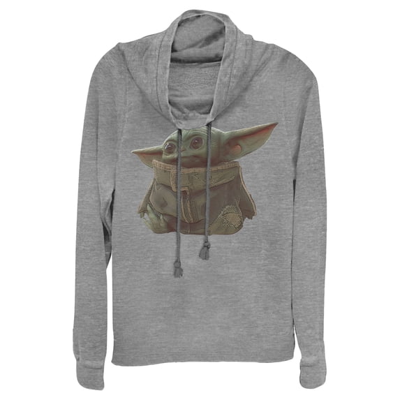 Junior's Star Wars: The Mandalorian The Child Portrait Cowl Neck Sweatshirt Gray Heather X Large
