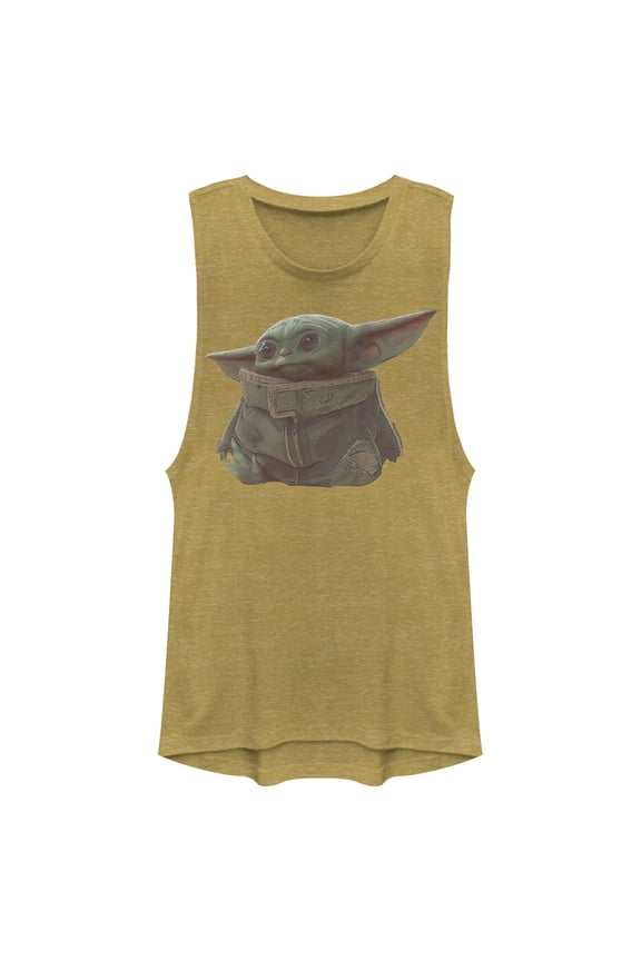 Junior's Star Wars: The Mandalorian The Child Portrait Festival Muscle Graphic Tee Gold Heather Large