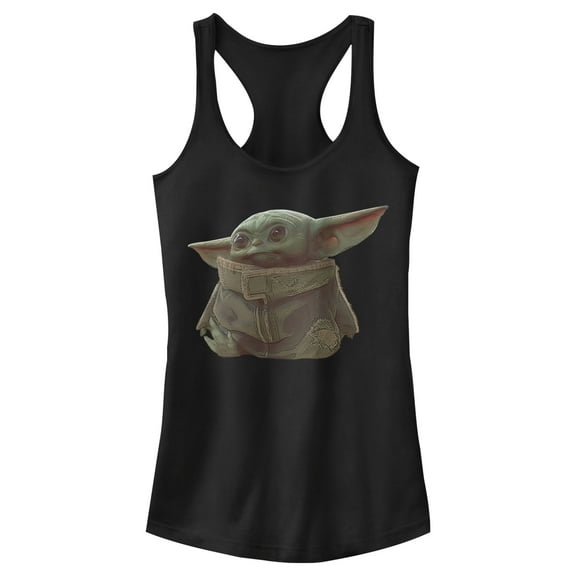 Junior's Star Wars: The Mandalorian The Child Portrait  Racerback Tank Top Black X Large