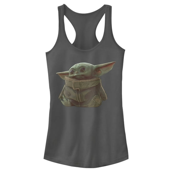 Junior's Star Wars: The Mandalorian The Child Portrait  Racerback Tank Top Charcoal Small