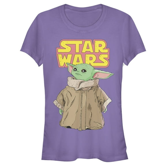 Junior's Star Wars: The Mandalorian The Child Retro Logo Stance  Graphic Tee Purple X Large
