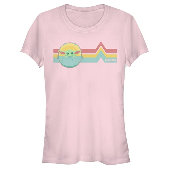 Junior's Star Wars: The Mandalorian The Child Retro Stripes  Graphic Tee Light Pink Small