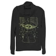 thumbnail image 1 of Junior's Star Wars: The Mandalorian The Child Sparkles Cowl Neck Sweatshirt Black X Small, 1 of 4