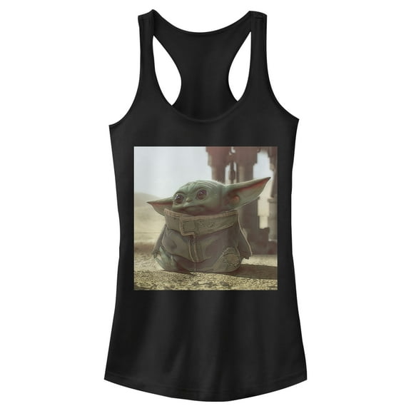 Junior's Star Wars: The Mandalorian The Child Square Frame  Racerback Tank Top Black X Large