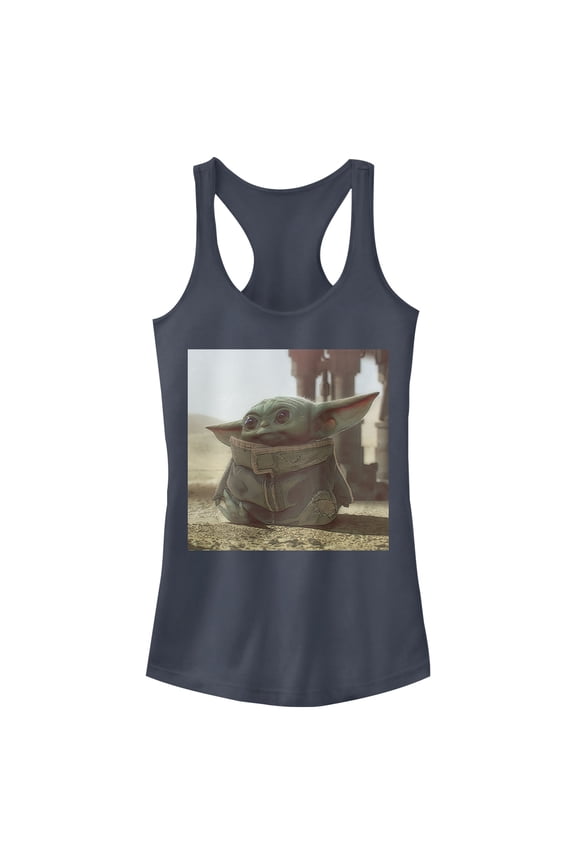 Junior's Star Wars: The Mandalorian The Child Square Frame Racerback Tank Top Indigo Medium