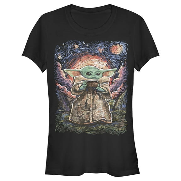 Junior's Star Wars: The Mandalorian The Child Starry Night Graphic Tee Black Large