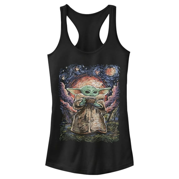 Junior's Star Wars: The Mandalorian The Child Starry Night Racerback Tank Top Black X Large