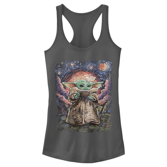 Junior's Star Wars: The Mandalorian The Child Starry Night Racerback Tank Top Charcoal Small