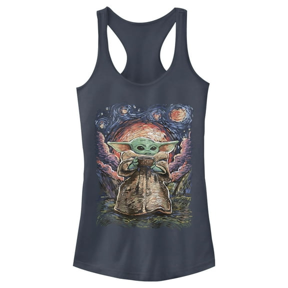 Junior's Star Wars: The Mandalorian The Child Starry Night  Racerback Tank Top Indigo 2X Large