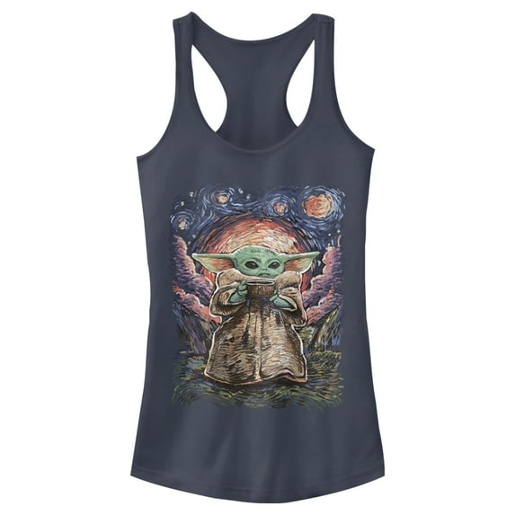 Junior's Star Wars: The Mandalorian The Child Starry Night Racerback Tank Top Indigo Medium
