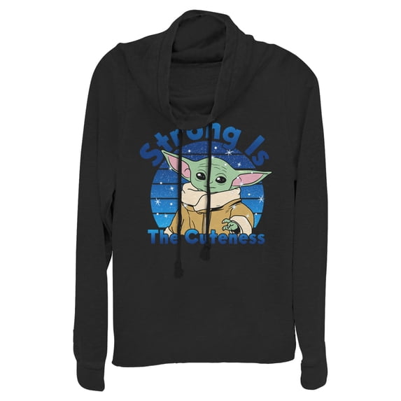 Junior's Star Wars: The Mandalorian The Child Strong is the Cuteness Cowl Neck Sweatshirt Black 4X Large