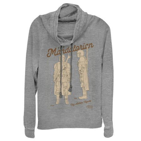 Junior's Star Wars: The Mandalorian Toy Action Figure Cowl Neck Sweatshirt Gray Heather Medium