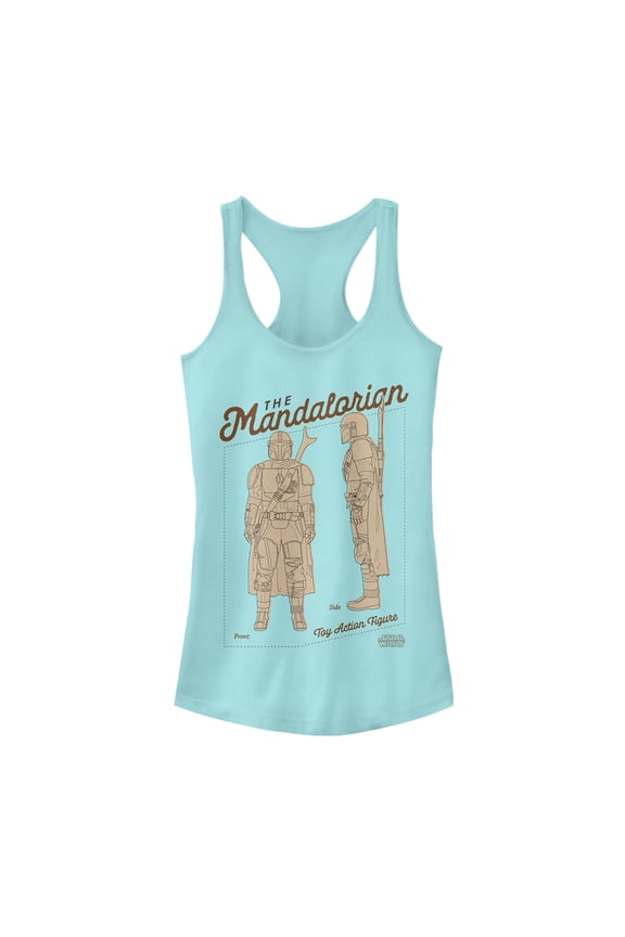 Junior's Star Wars: The Mandalorian Toy Action Figure Racerback Tank Top Cancun Small