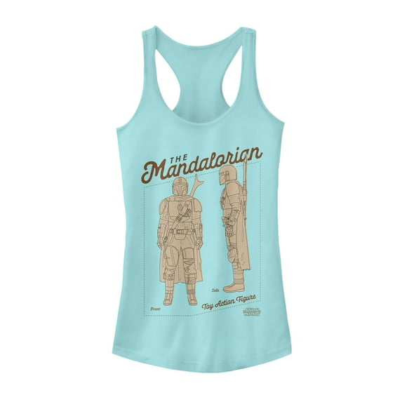 Junior's Star Wars: The Mandalorian Toy Action Figure Racerback Tank Top Cancun Small