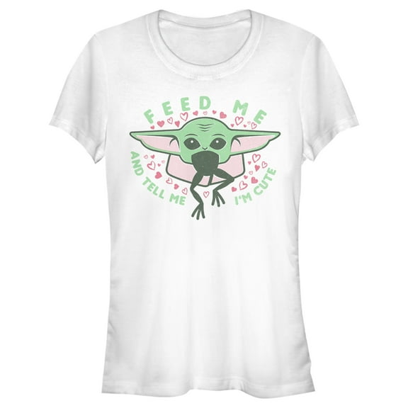 Junior's Star Wars: The Mandalorian Valentine's Day The Child Feed Me  Graphic Tee White Small