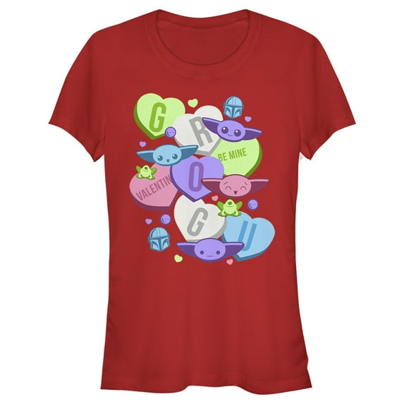 Junior's Star Wars: The Mandalorian Valentine's Day The Child Floating Candy Hearts Graphic Tee Red 2X Large