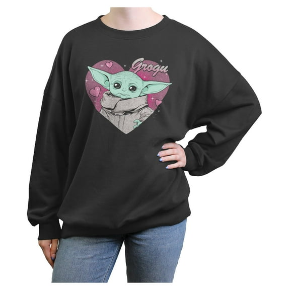 Junior's Star Wars: The Mandalorian Valentine's Day The Child Heart Portrait  Sweatshirt