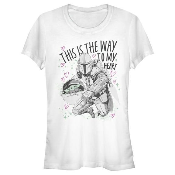 Junior's Star Wars: The Mandalorian Valentine's Day The Child Way to my Heart  Graphic Tee White X Large