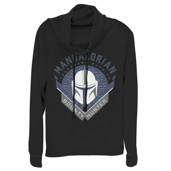Junior's Star Wars: The Mandalorian Warrior Emblem Cowl Neck Sweatshirt Black Large