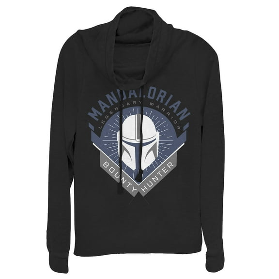 Junior's Star Wars: The Mandalorian Warrior Emblem Cowl Neck Sweatshirt Black Small