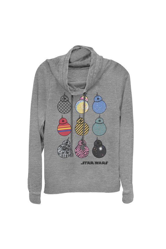 Junior's Star Wars: The Rise of Skywalker BB-8 Fashion  Cowl Neck Sweatshirt Gray Heather Medium