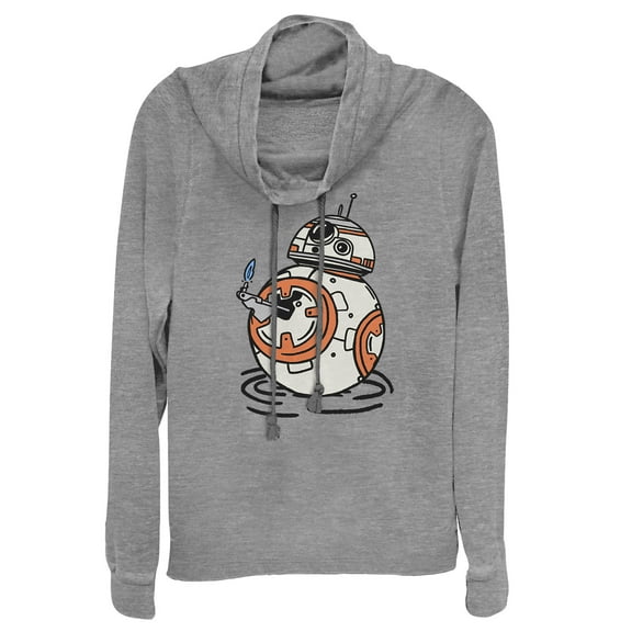 Junior's Star Wars: The Rise of Skywalker BB-8 Lighter  Cowl Neck Sweatshirt Gray Heather Medium