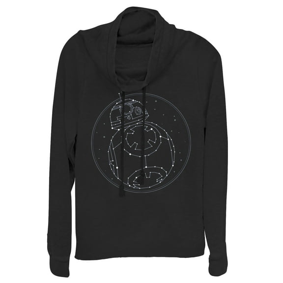 Junior's Star Wars: The Rise of Skywalker BB-8 Starry Constellation Cowl Neck Sweatshirt Black 2X Large