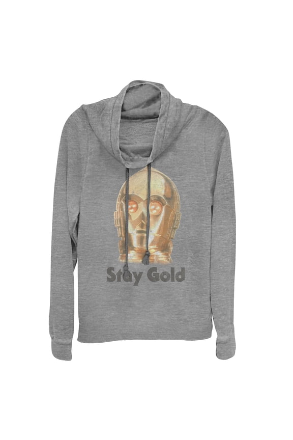 Junior's Star Wars: The Rise of Skywalker C-3PO Stay Gold  Cowl Neck Sweatshirt Gray Heather 4X Large